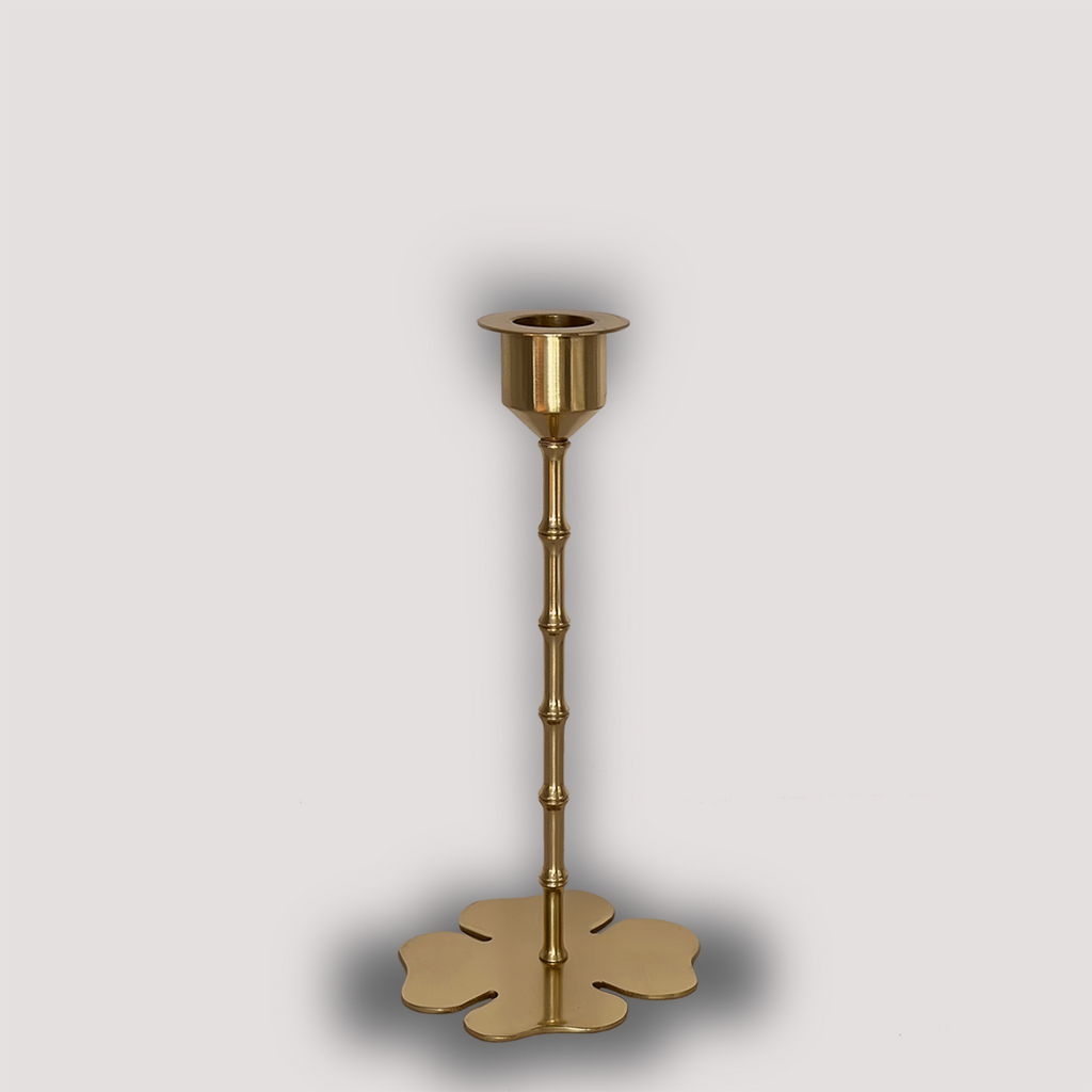 candlestick bamboo clover brass polished medium